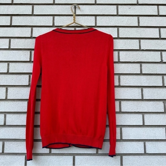 ModCloth Red Navy Trim Modal Cotton Button Front Knit Cardigan Sweater - Picture 5 of 8